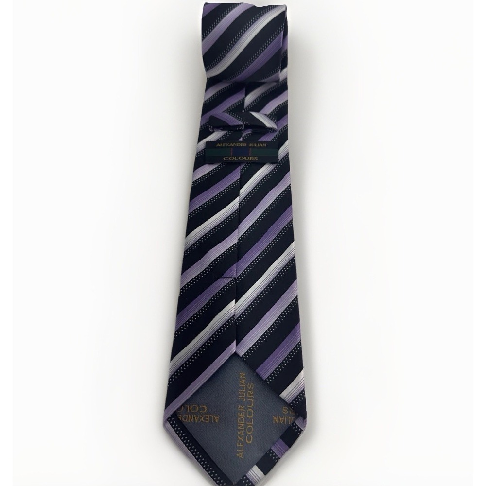 Alexander Julian Colours Men's Necktie Purple Black Silver Striped 58x3.5"